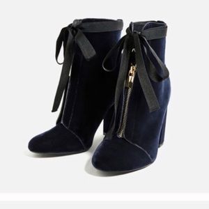 Blue Velvet ankle boots.